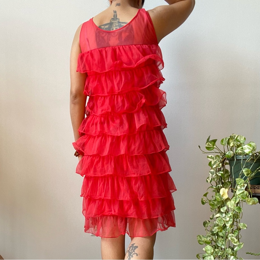 Elegant Red Ruffle Dress - Picture 4 of 5